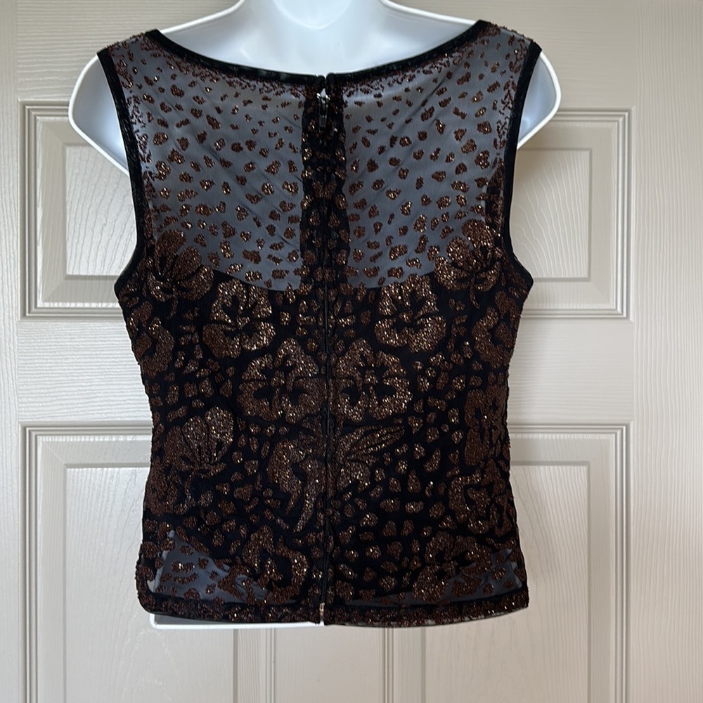 Vintage Tadashi Black Boat Neck with Beaded Lining back zip sleeveless top - Picture 2 of 13